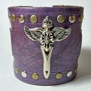 Purple Leather Winged Dagger Cuff Bracelet